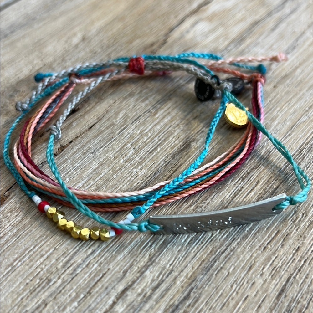 Pura Vida Bracelet Bundle “Be Kind” Metal Turquoise Green Blue Seed Bead Rare